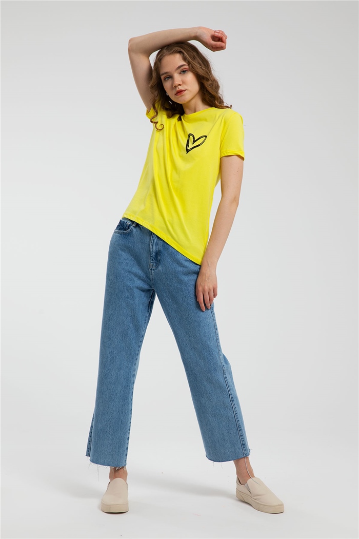 Avrile Kalp Baskılı T-Shirt  SARI  A21-10432