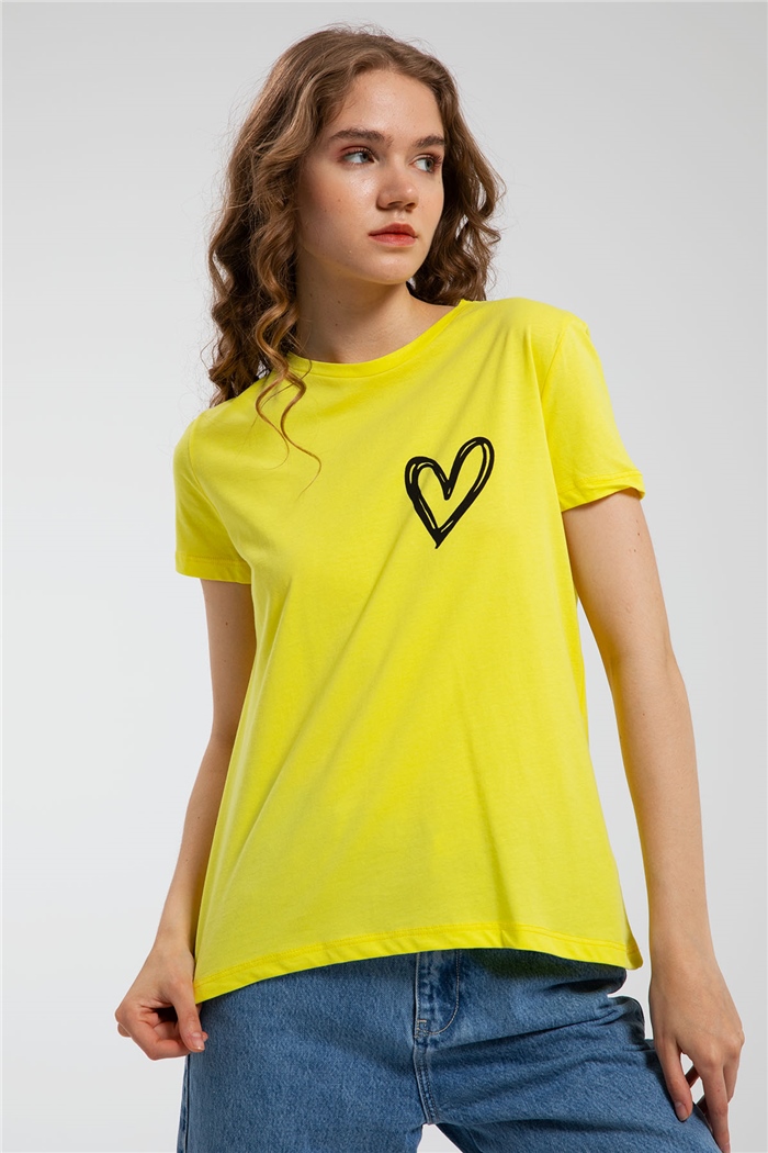 Avrile Kalp Baskılı T-Shirt  SARI  A21-10432