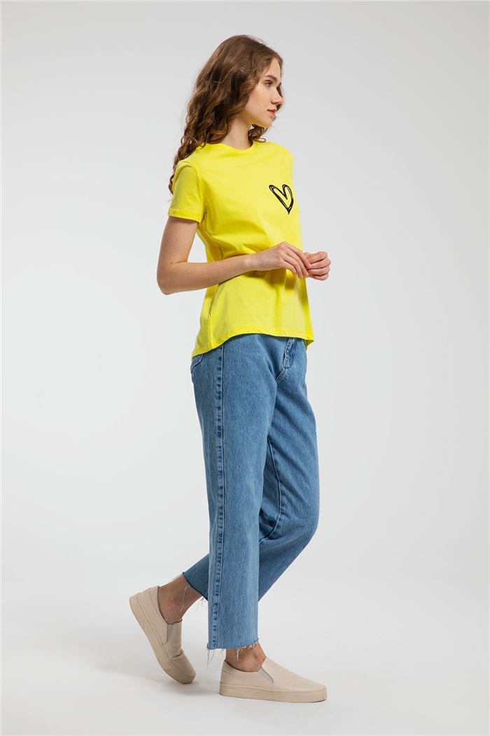 Avrile Kalp Baskılı T-Shirt  SARI  A21-10432