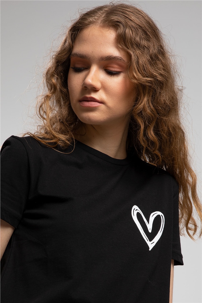 Avrile Kalp Baskılı T-Shirt  SİYAH  A21-10432
