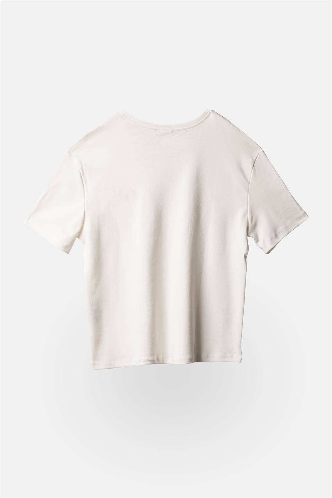 Avrile  KALP NAKIŞLI BİSİKLET YAKA T-SHIRT EKRU A25-10352