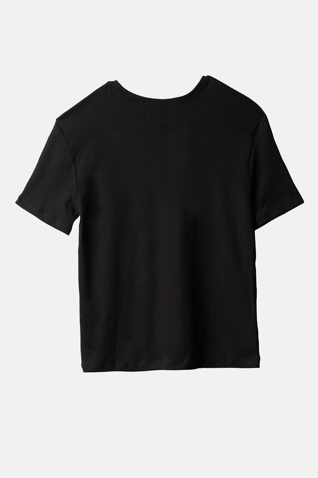 Avrile  KALP NAKIŞLI BİSİKLET YAKA T-SHIRT SİYAH A25-10352