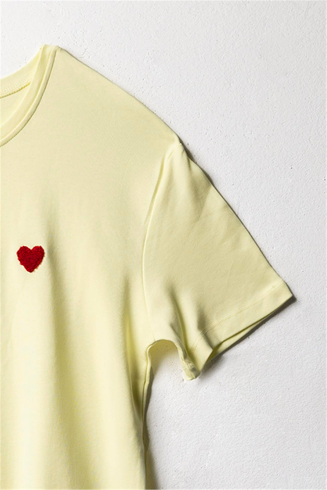 Avrile  KALP NAKIŞLI BİSİKLET YAKA T-SHIRT LİMON SARISI A25-10352
