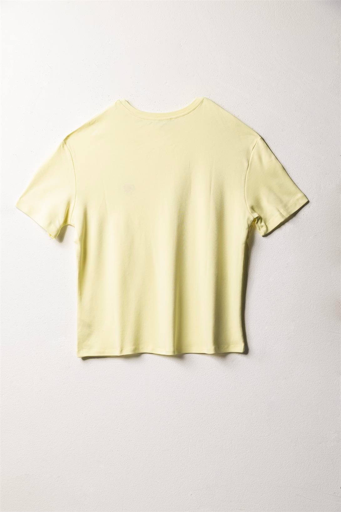 Avrile  KALP NAKIŞLI BİSİKLET YAKA T-SHIRT LİMON SARISI A25-10352