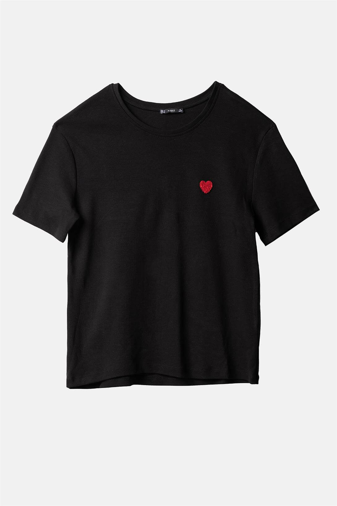 Avrile  KALP NAKIŞLI BİSİKLET YAKA T-SHIRT SİYAH A25-10352