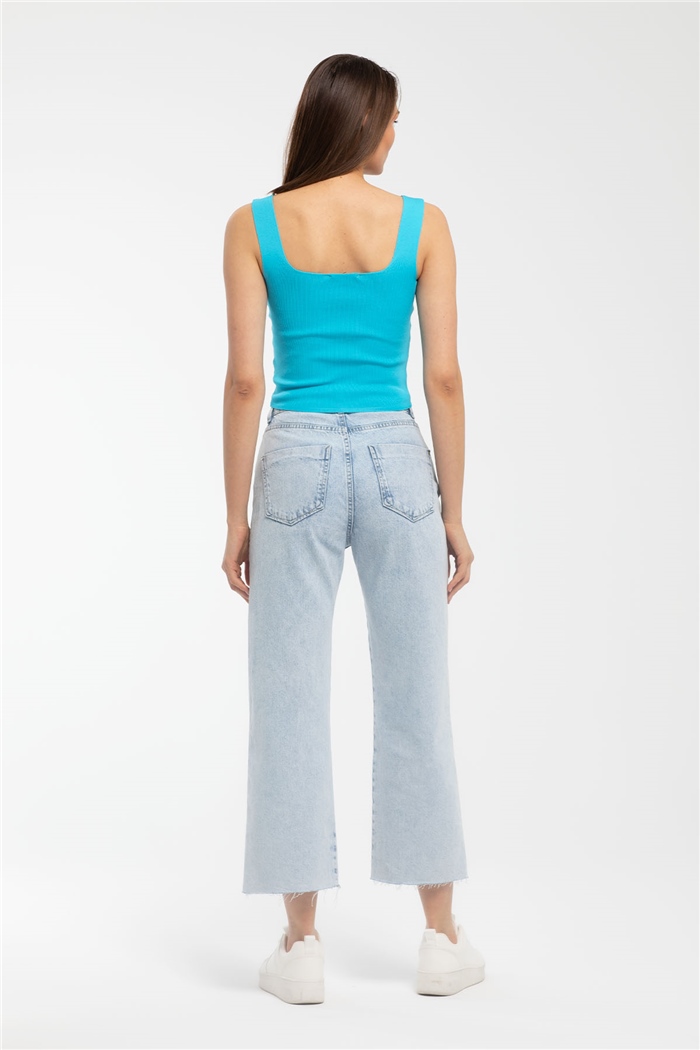 Avrile Kare Yaka İki Renkli Triko Bluz  AQUA  A91785-S