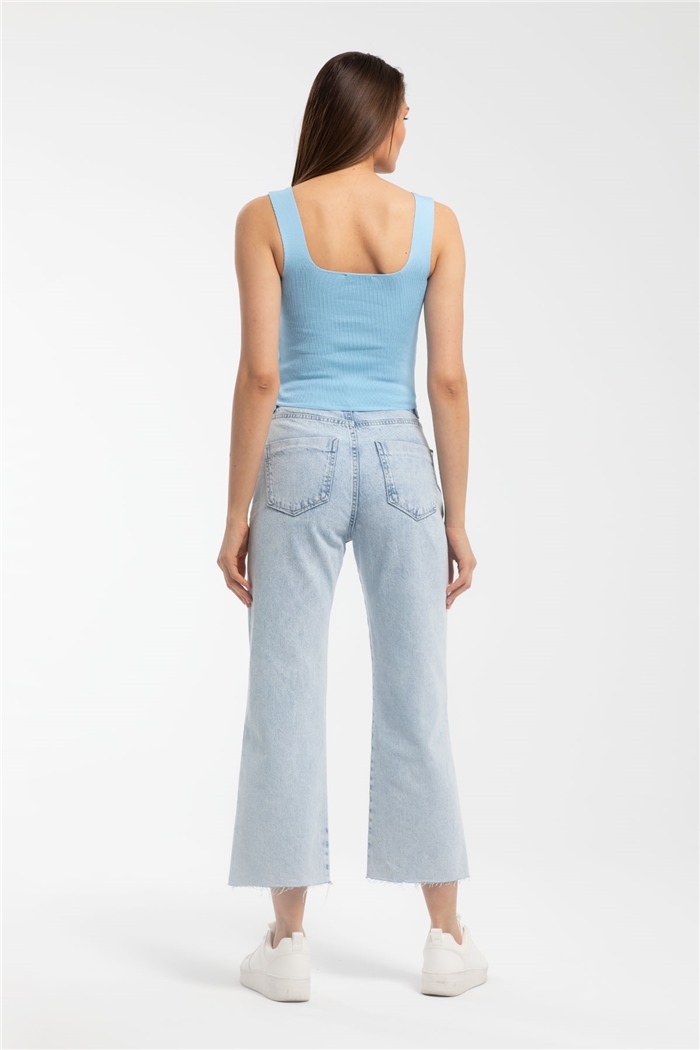 Avrile Kare Yaka İki Renkli Triko Bluz  BEBE MAVİ  A91785-S