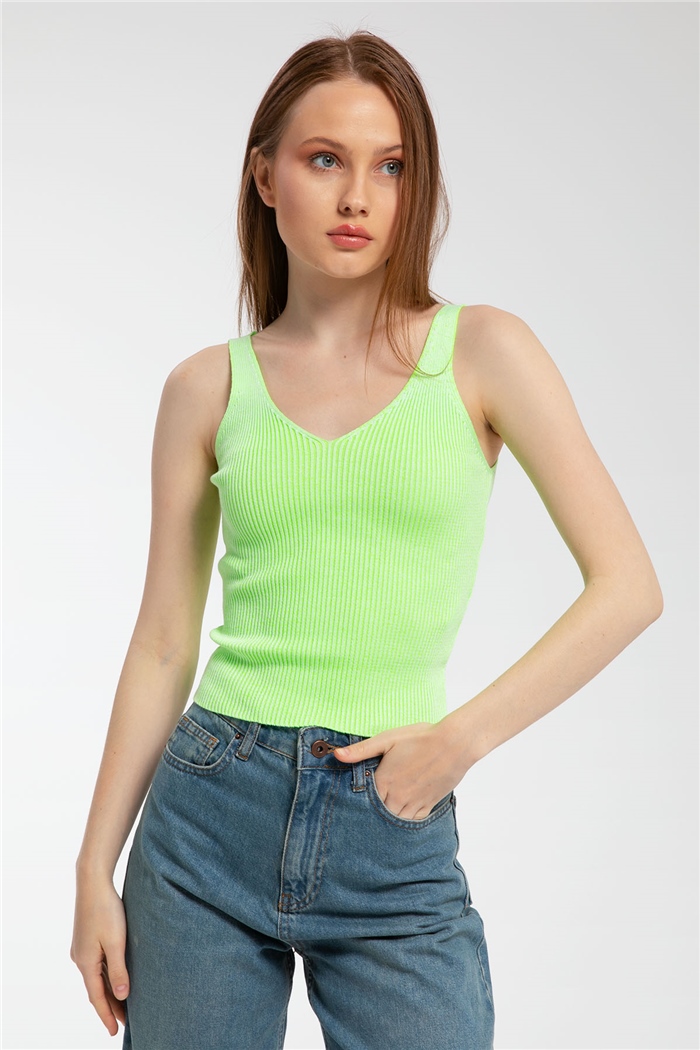 Avrile Karışımlı Fitilli Triko Atlet  NEON YEŞİLİ  A91773-S