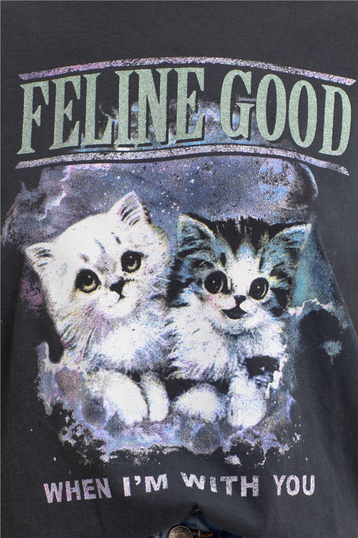 Avrile Kedi Baskılı Tshirt  BEYAZ  A21-10468