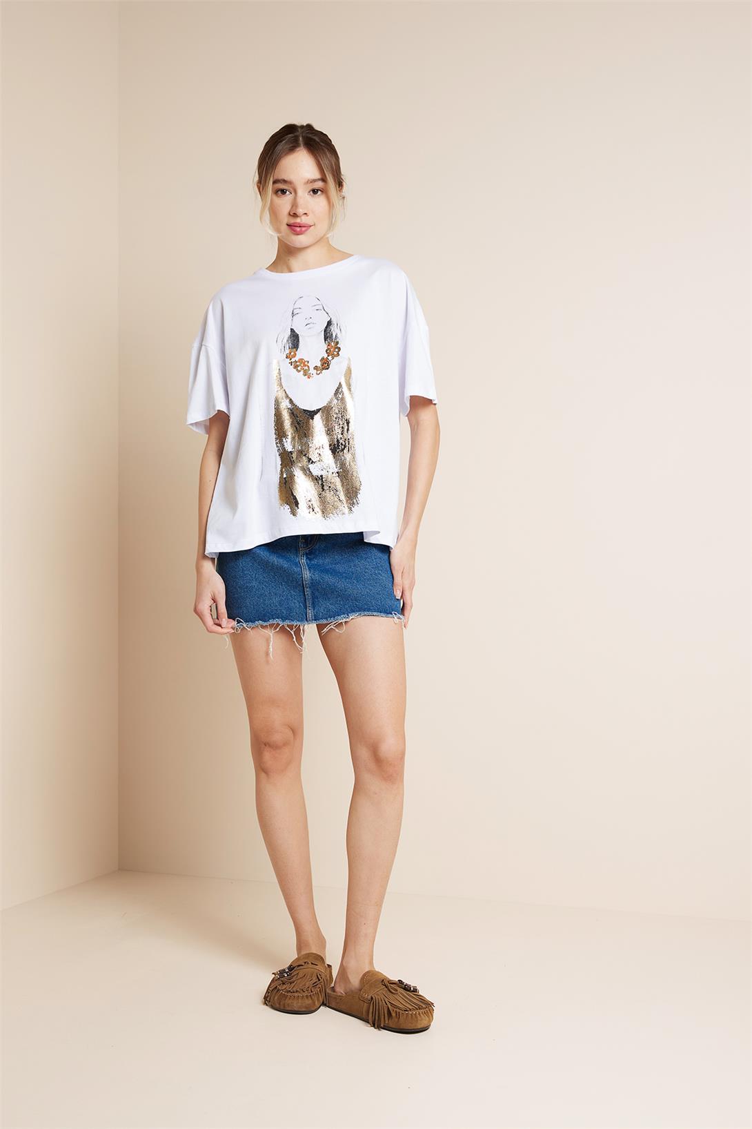 Avrile  KIZ BASKILI T-SHIRT BEYAZ SA25-1001
