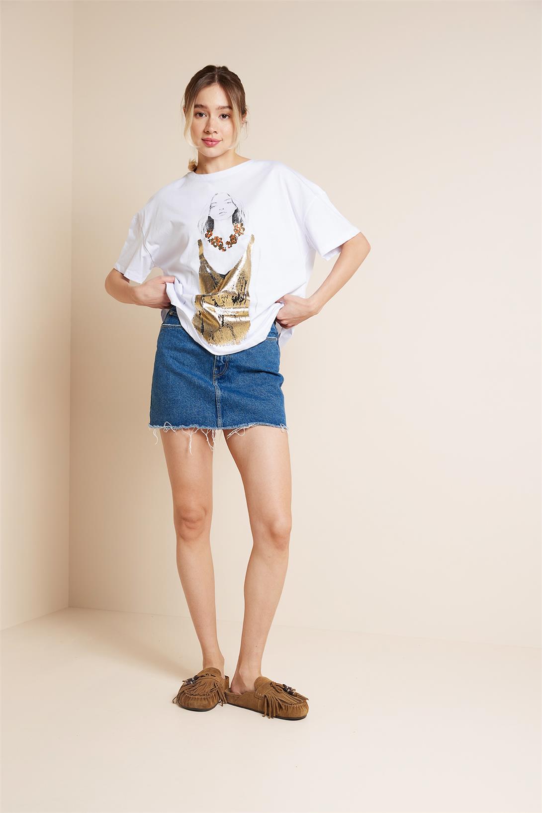 Avrile  KIZ BASKILI T-SHIRT BEYAZ SA25-1001
