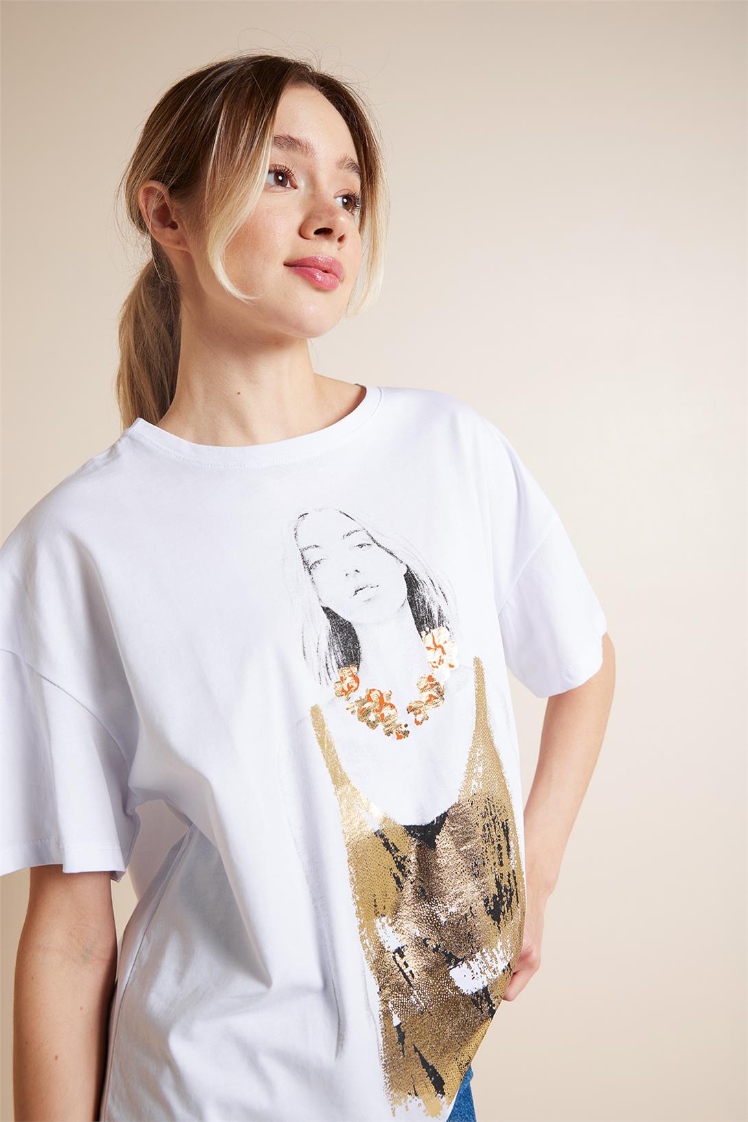 Avrile  KIZ BASKILI T-SHIRT BEYAZ SA25-1001