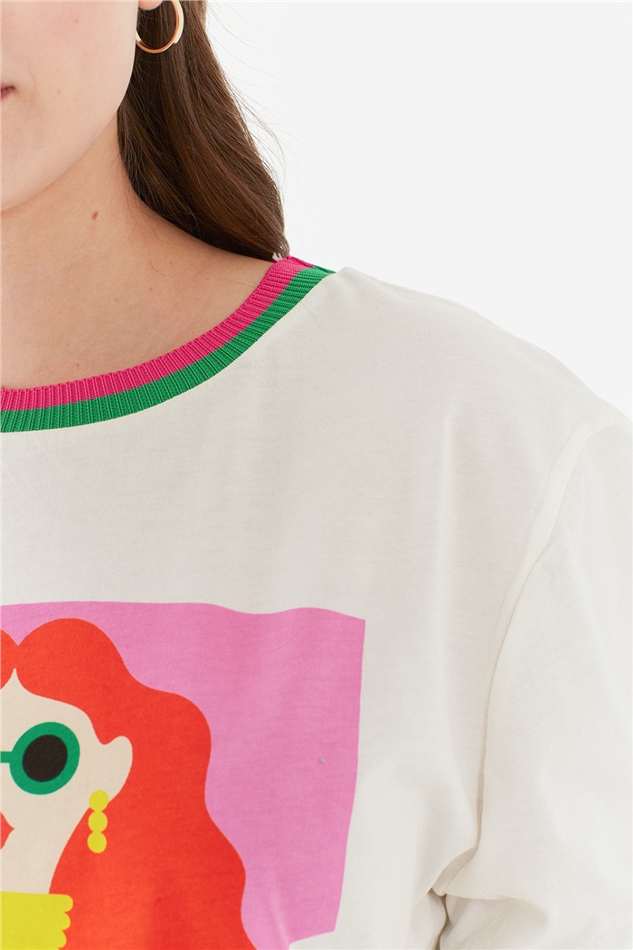 Avrile Kız Baskılı T-Shirt  EKRU  A21-10523