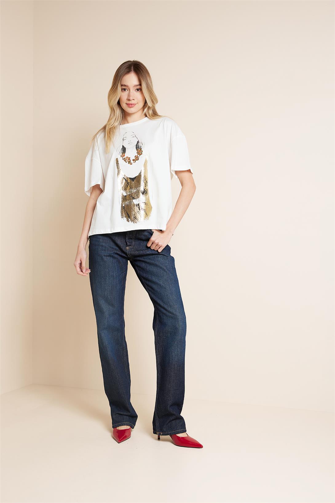 Avrile  KIZ BASKILI T-SHIRT EKRU SA25-1001