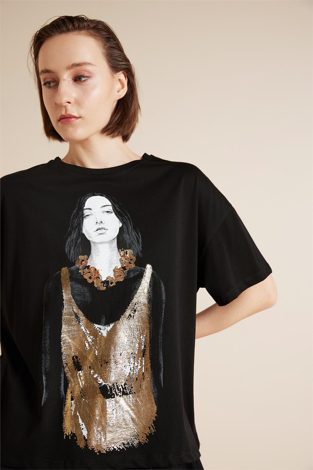 Avrile  KIZ BASKILI T-SHIRT SİYAH SA25-1001