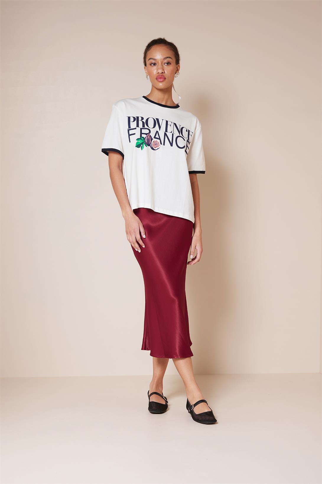 Avrile  KONTRAST DETAYLI YAZI BASKILI T-SHIRT EKRU A25-10362
