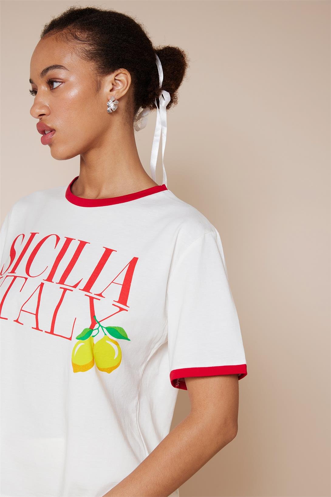 Avrile  KONTRAST DETAYLI YAZI BASKILI T-SHIRT EKRU A25-10363