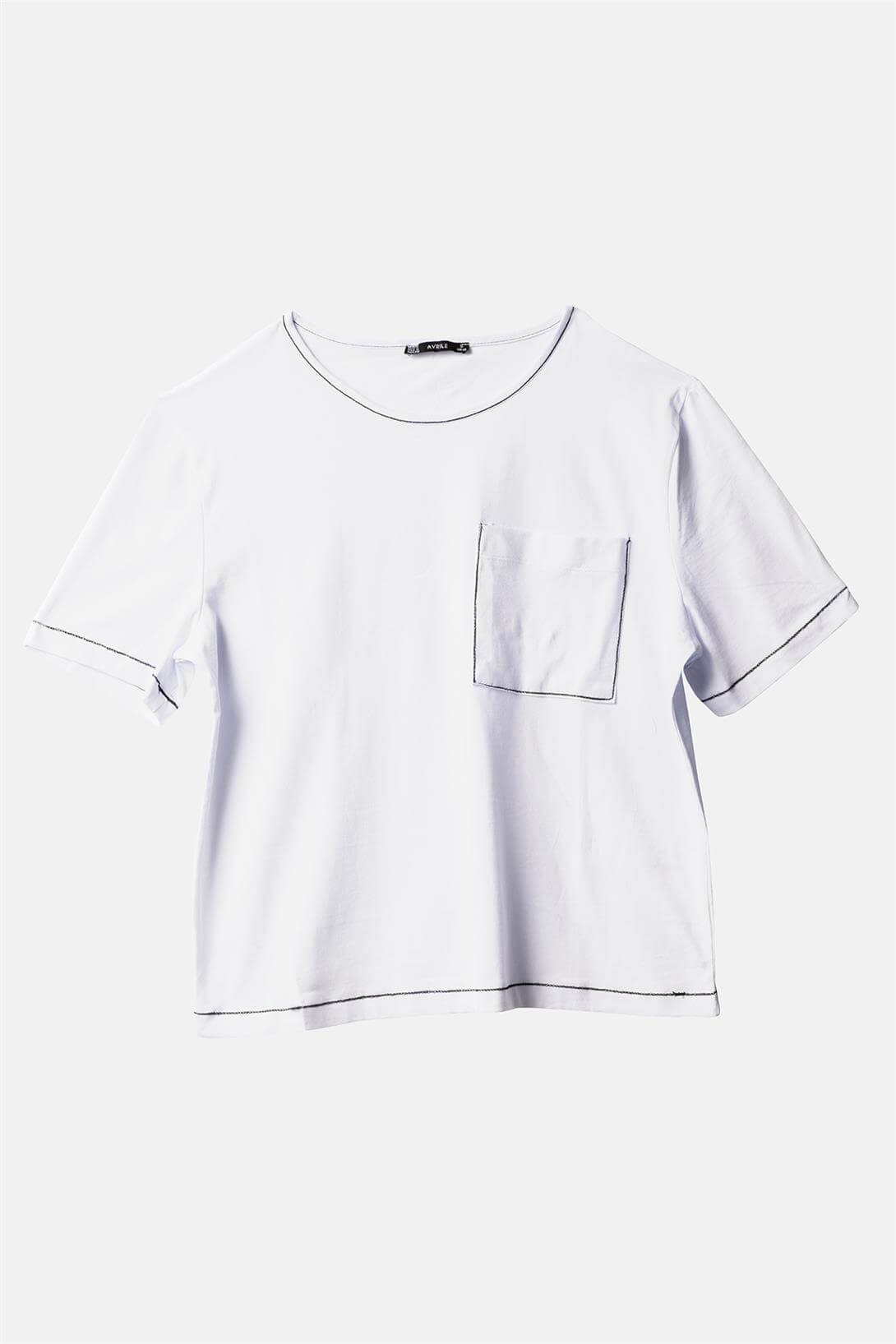 Avrile  KONTRAST DİKİŞ DETAYLI T-SHIRT BEYAZ A25-10384