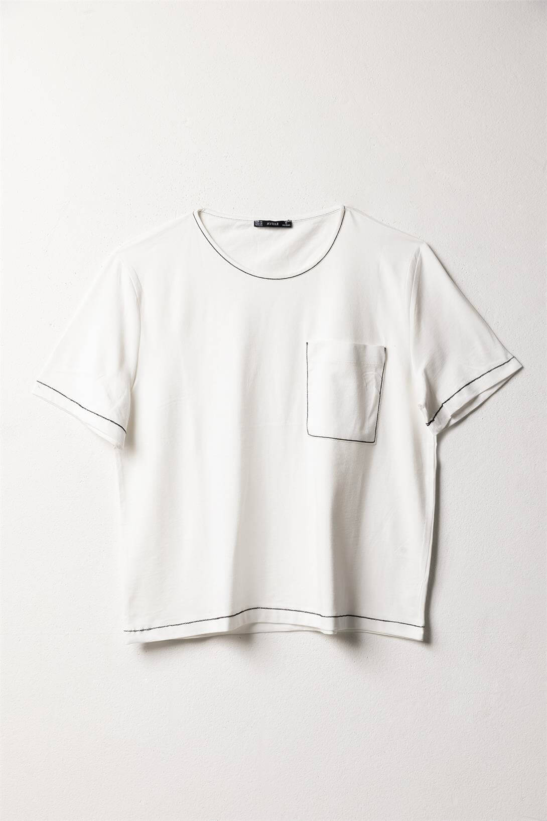 Avrile  KONTRAST DİKİŞ DETAYLI T-SHIRT EKRU A25-10384