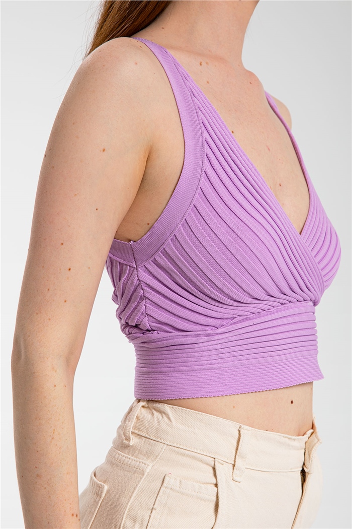 Avrile Kruvaze Yaka Fitilli Triko Bluz  LİLA  A91748-S