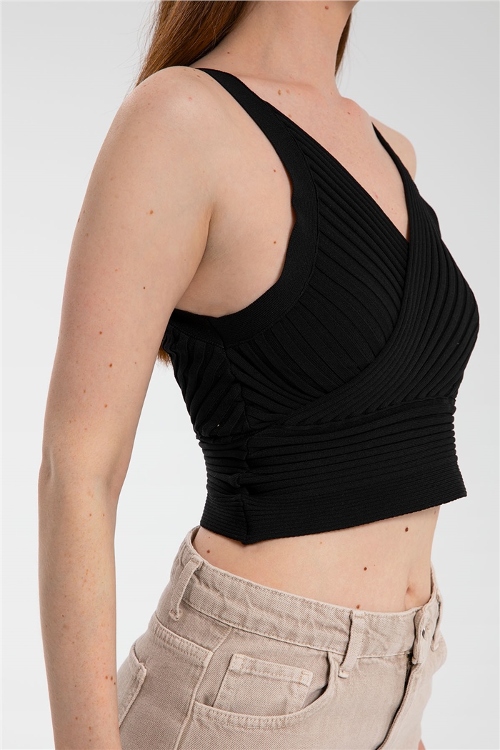 Avrile Kruvaze Yaka Fitilli Triko Bluz  SİYAH  A91748-S