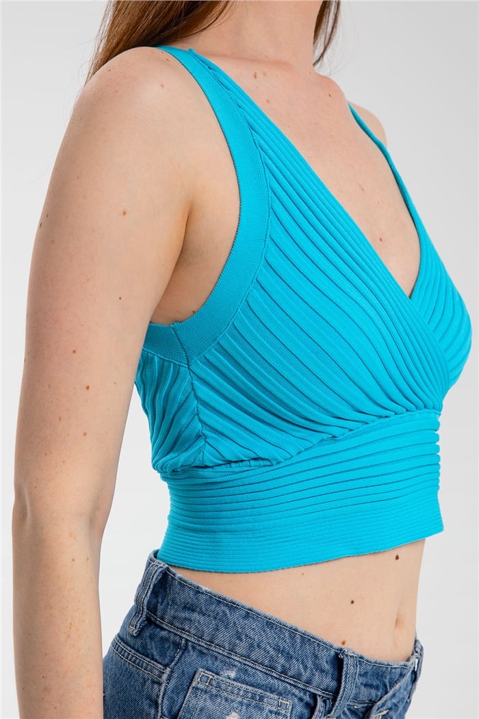 Avrile Kruvaze Yaka Fitilli Triko Bluz  AQUA  A91748-S