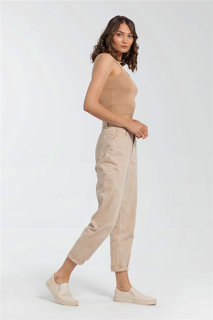 Avrile Lastiği Desenli Triko Bluz  CAMEL  A91741-S