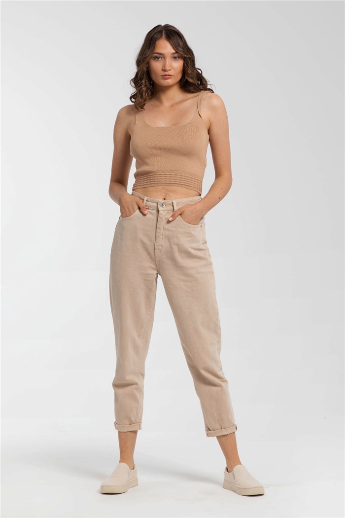 Avrile Lastiği Desenli Triko Bluz  CAMEL  A91741-S