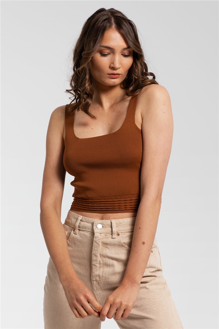 Avrile Lastiği Desenli Triko Bluz  TABA  A91741-S