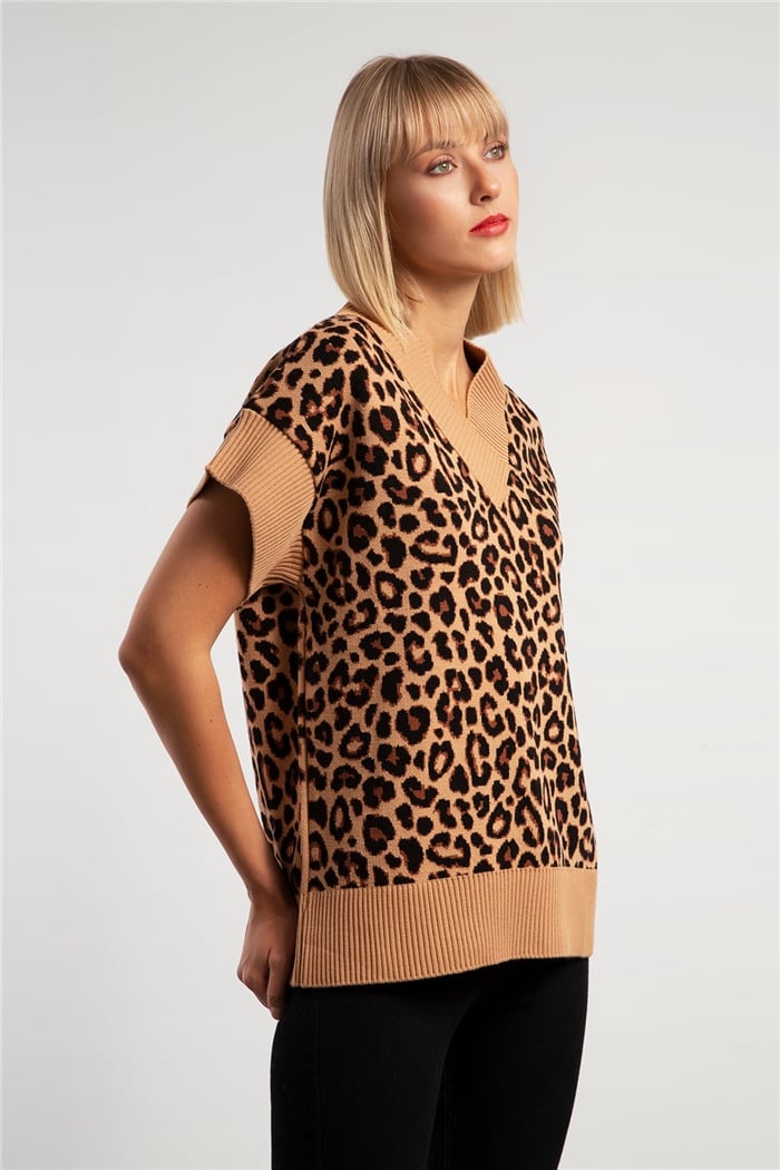 Avrile Leopar Desenli Triko Süveter  CAMEL  A91456-S