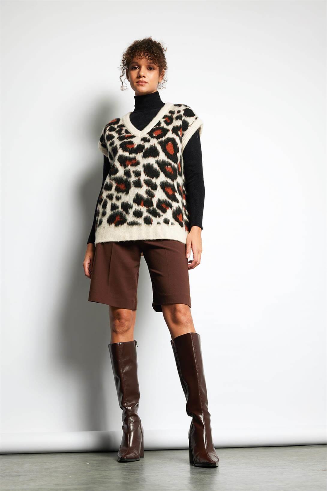 Avrile  LEOPAR DESENLİ V YAKA SÜVETER TAŞ A92595-S