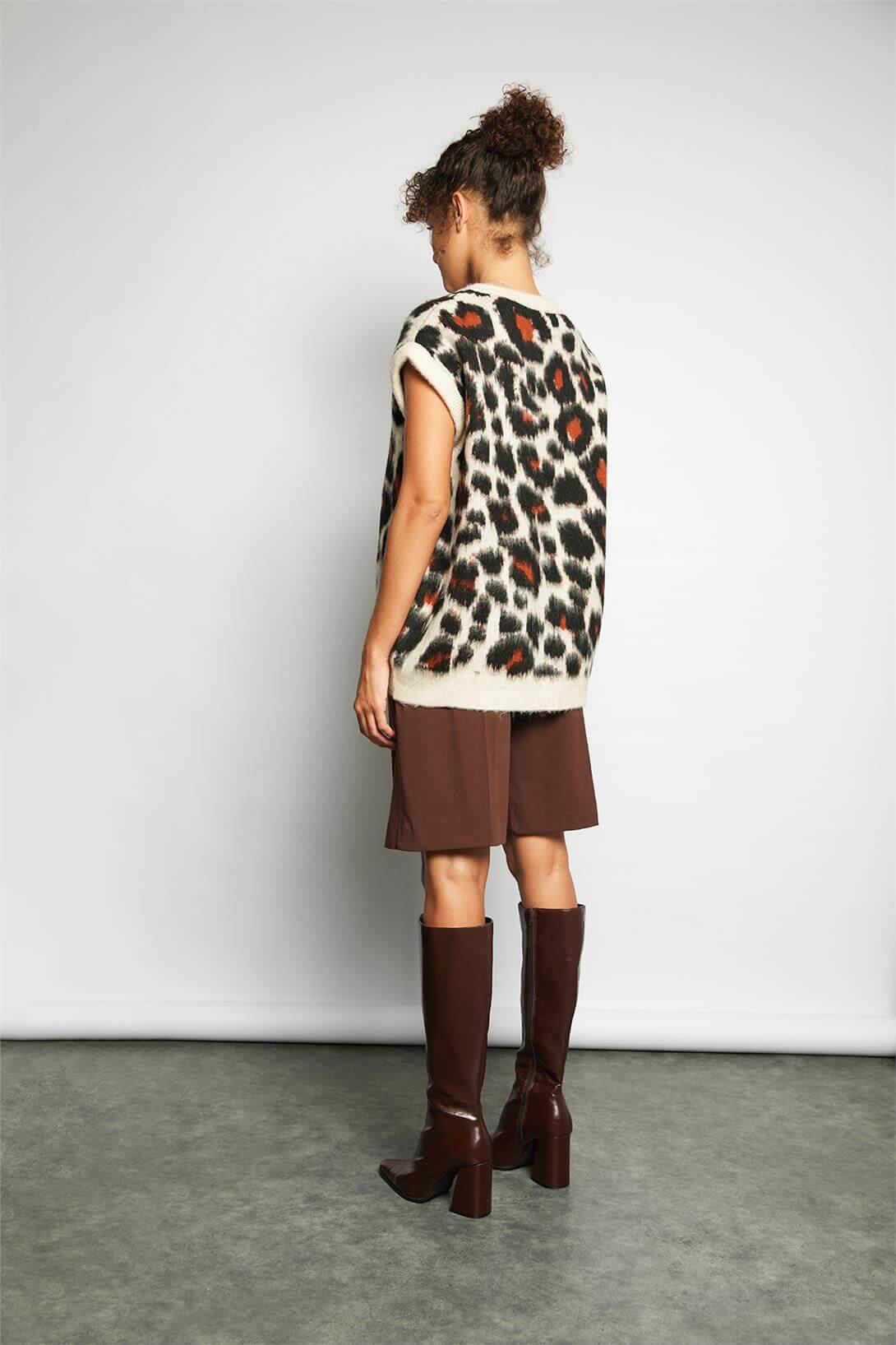 Avrile  LEOPAR DESENLİ V YAKA SÜVETER TAŞ A92595-S