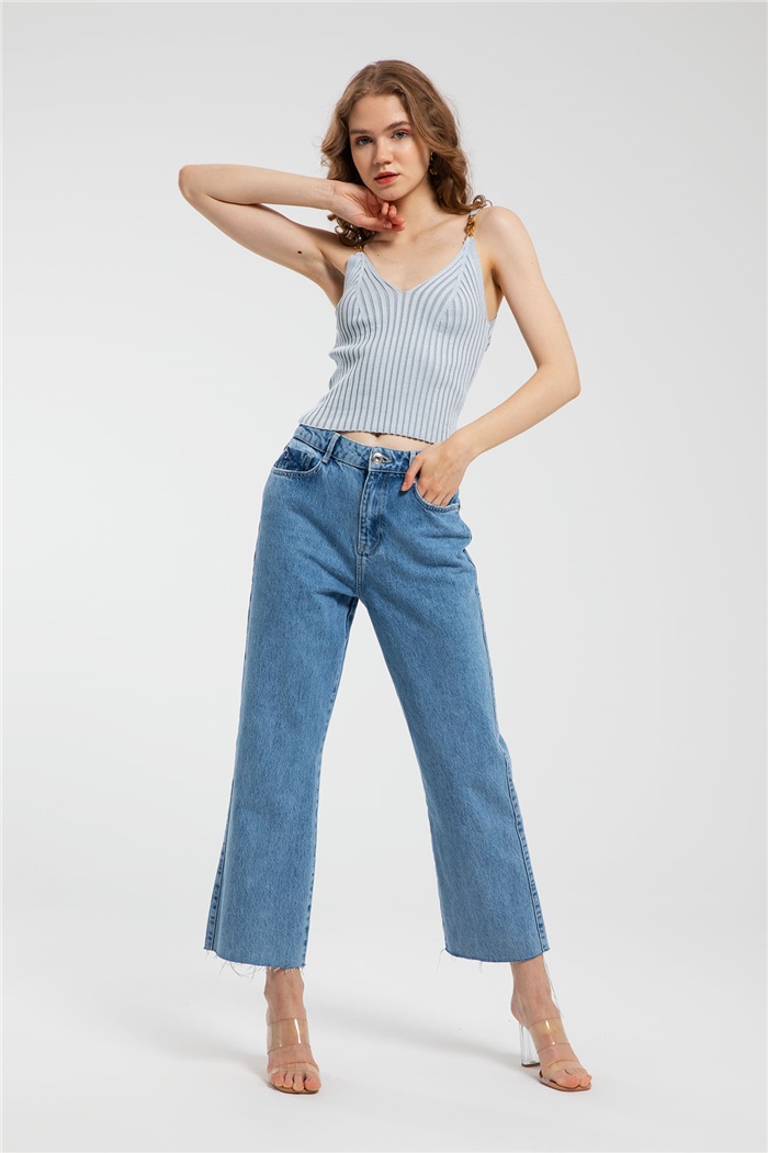 Avrile Metal Aksesuarlı Triko Bluz  BEBE MAVİ  A91737-S