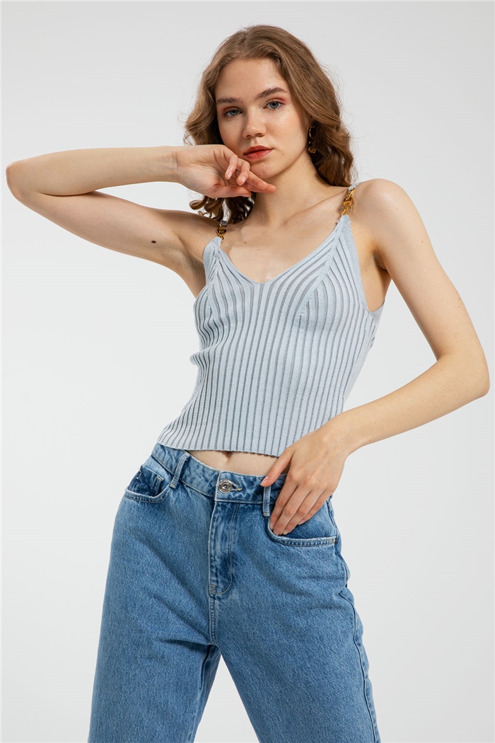 Avrile Metal Aksesuarlı Triko Bluz  BEBE MAVİ  A91737-S