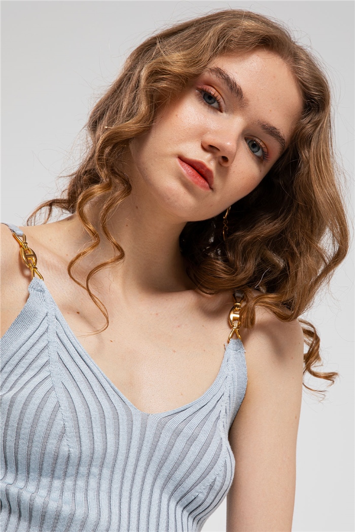 Avrile Metal Aksesuarlı Triko Bluz  BEBE MAVİ  A91737-S