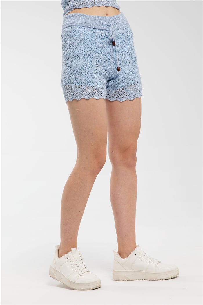Avrile Motif Desenli Triko Şort  BEBE MAVİ  A91174-S