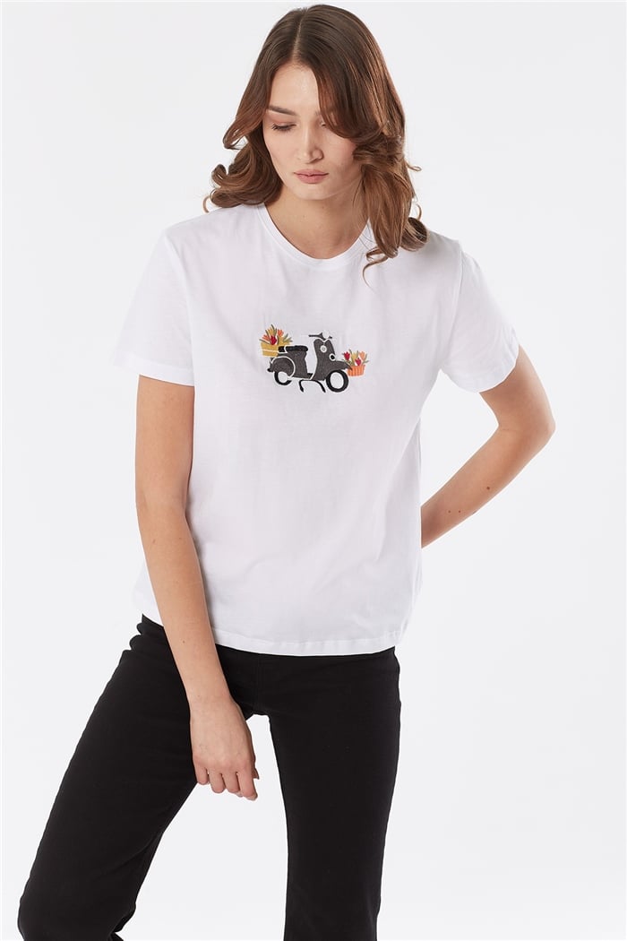 Avrile NAKIŞLI BASIC T-SHIRT  BEYAZ  A22-10537