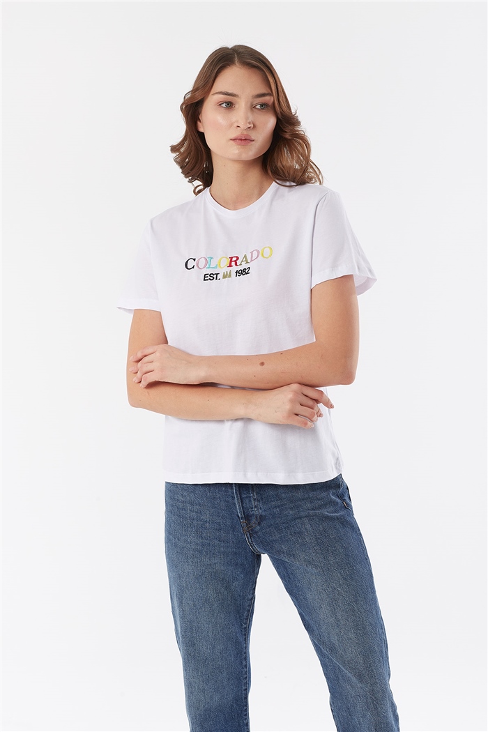 Avrile NAKIŞLI T-SHIRT  BEYAZ  A22-10538