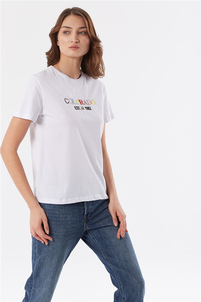 Avrile NAKIŞLI T-SHIRT  BEYAZ  A22-10538