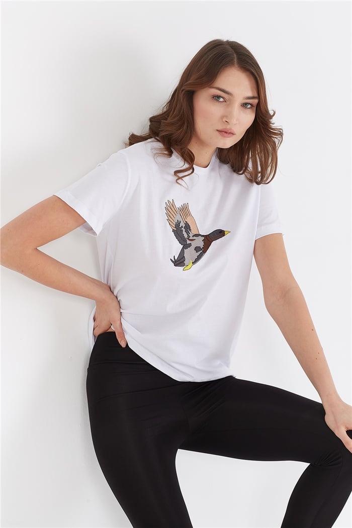 Avrile NAKIŞLI T-SHIRT  BEYAZ  A22-10539
