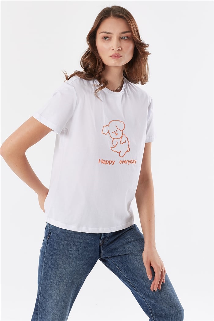 Avrile NAKIŞLI T-SHIRT  BEYAZ  A22-10541