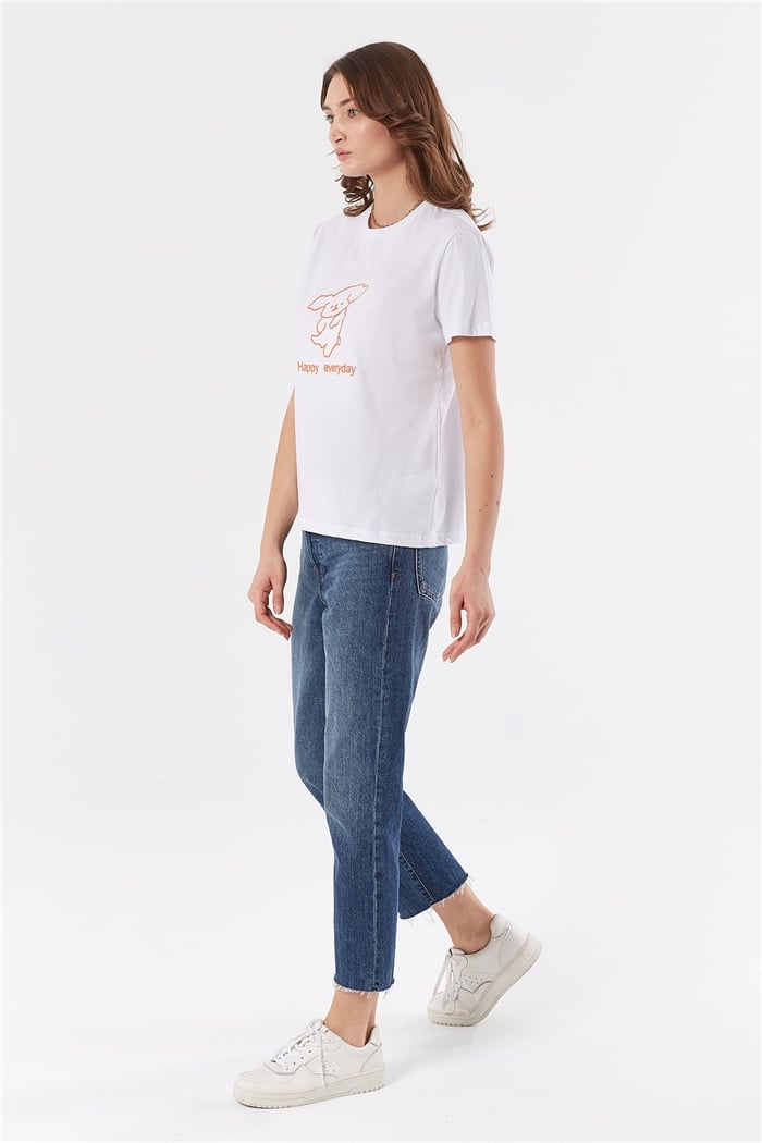 Avrile NAKIŞLI T-SHIRT  BEYAZ  A22-10541