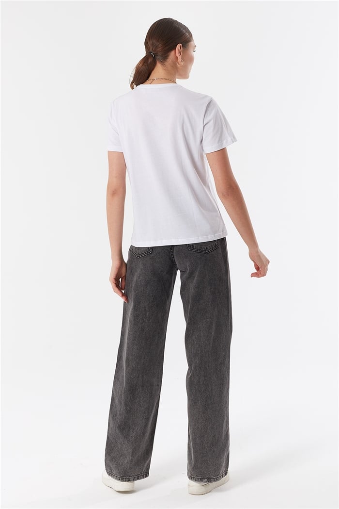 Avrile NAKIŞLI T-SHIRT  BEYAZ  A22-10543