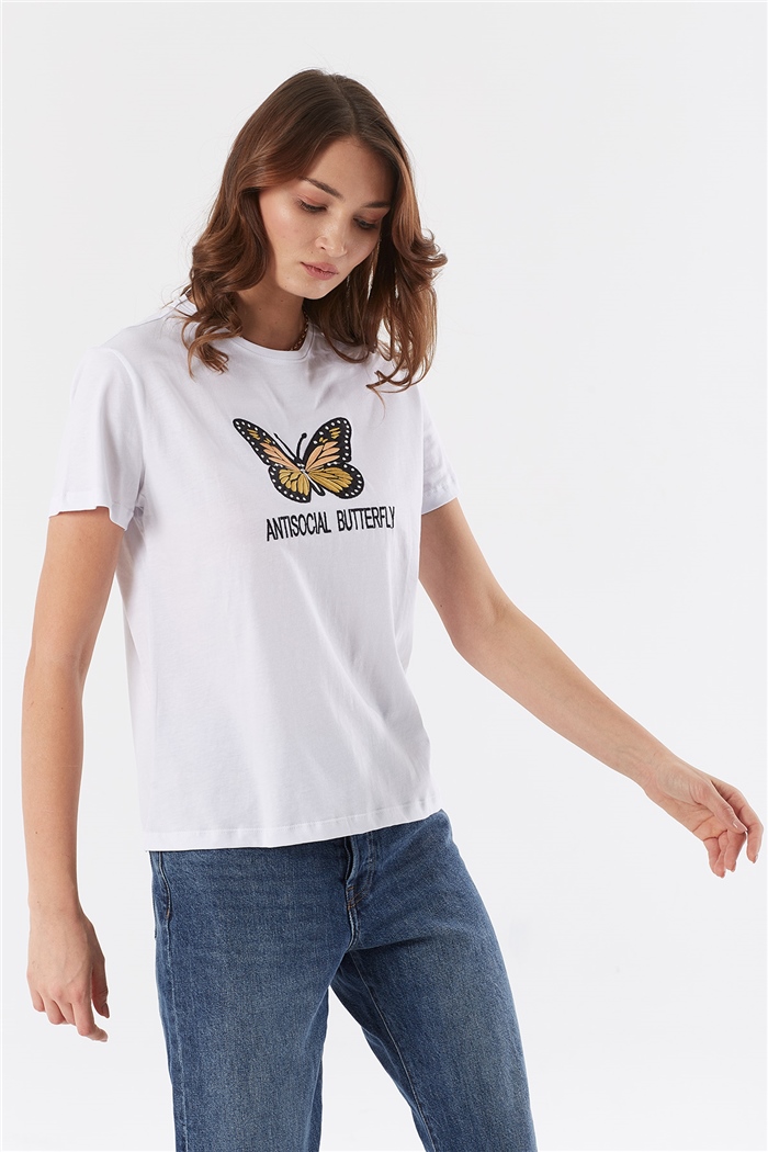 Avrile NAKIŞLI T-SHIRT  BEYAZ  A22-10544