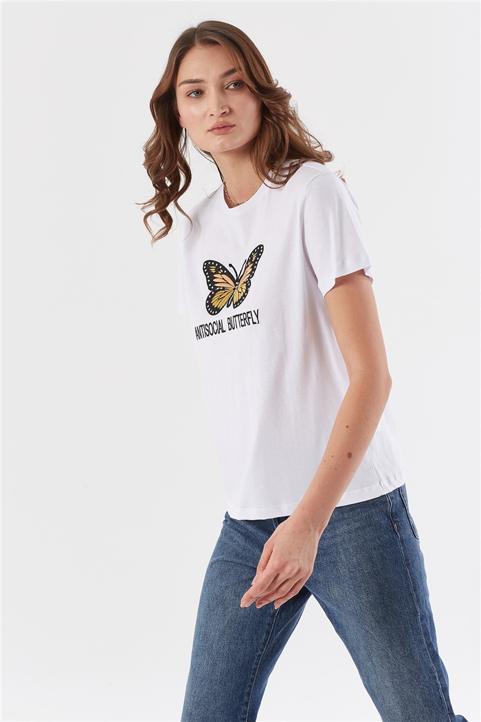Avrile NAKIŞLI T-SHIRT  BEYAZ  A22-10544