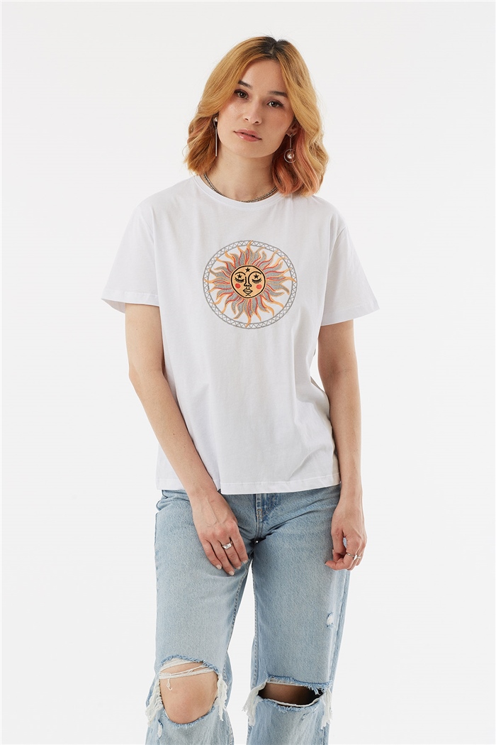 Avrile NAKIŞLI T-SHIRT  BEYAZ  A22-10545