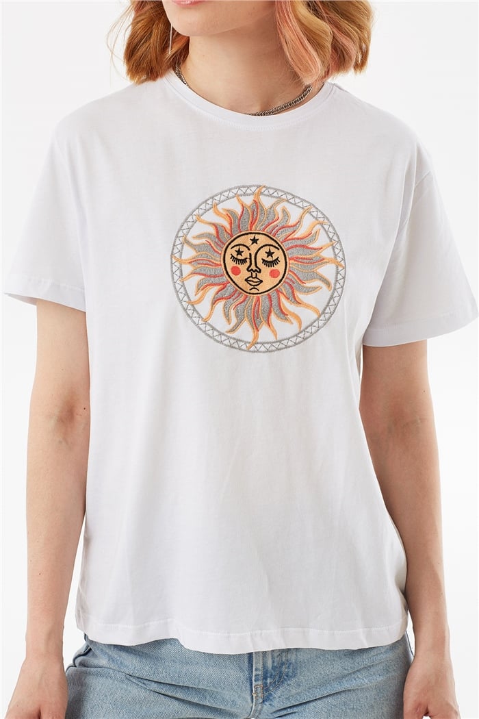 Avrile NAKIŞLI T-SHIRT  BEYAZ  A22-10545