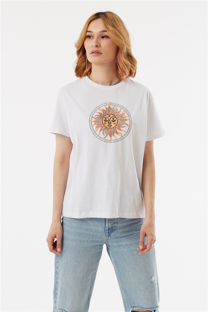 Avrile NAKIŞLI T-SHIRT  BEYAZ  A22-10545