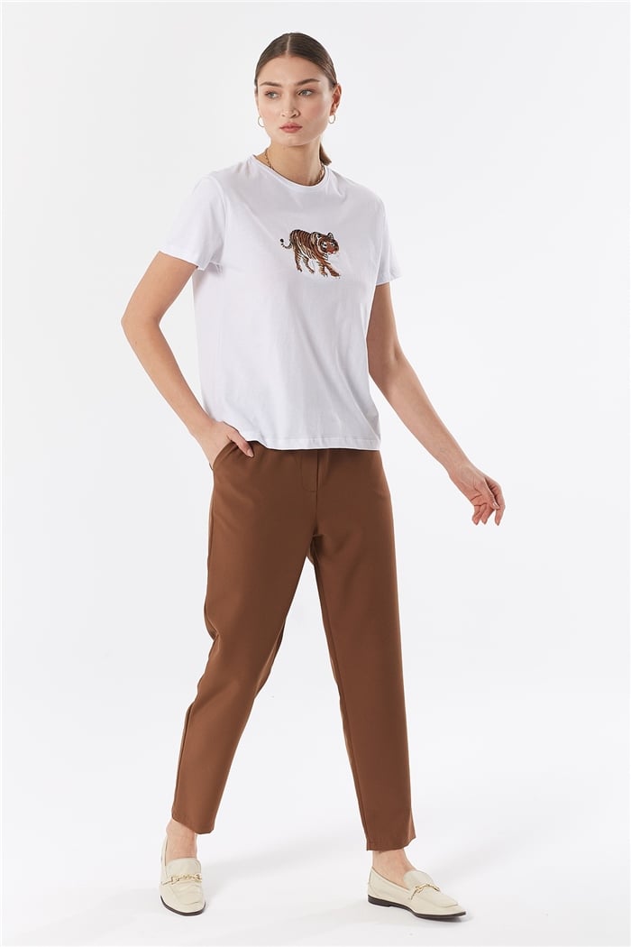 Avrile NAKIŞLI T-SHIRT  BEYAZ  A22-10546