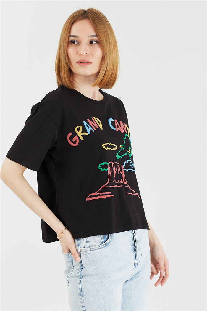 Avrile ÖN BASKILI T-SHIRT  SİYAH  A22-10553